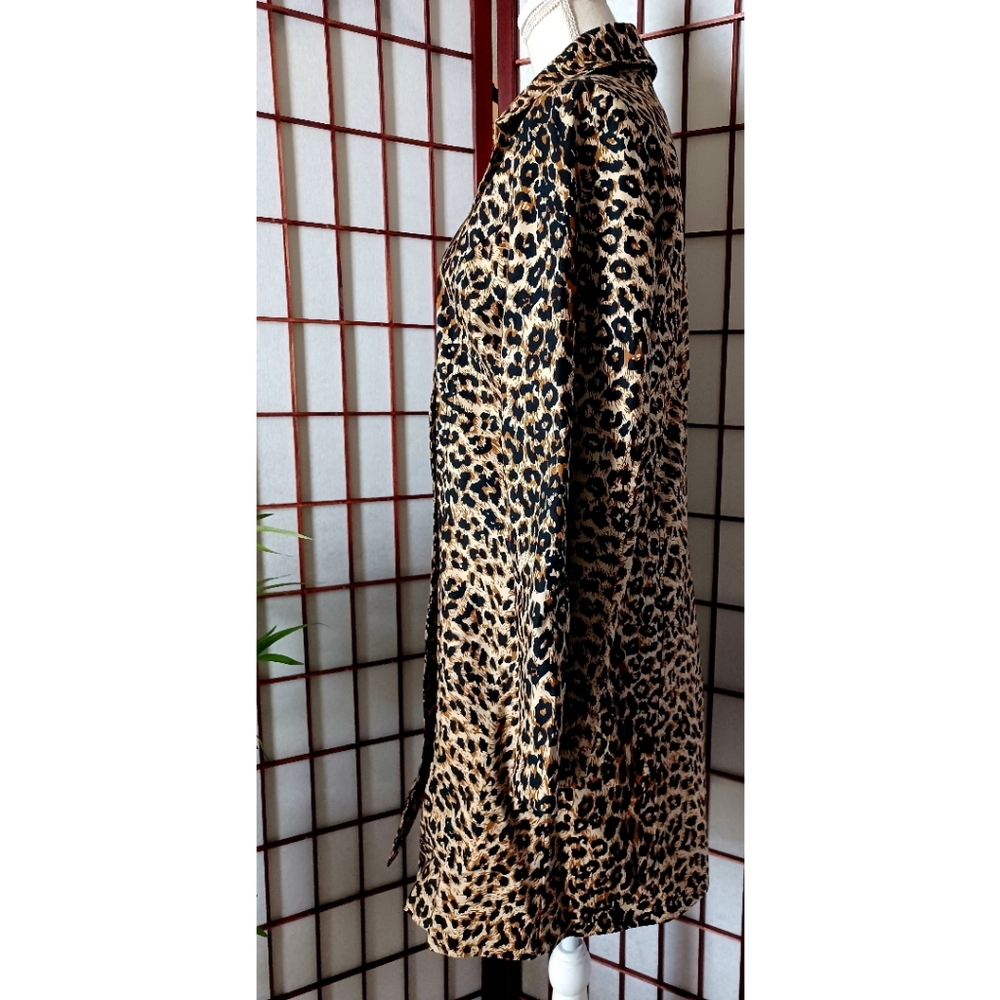 Leopard Print 4-Button Front Collared Trench Coat… - image 6